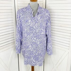 Premiere Vintage 80s Floral Oversized Shirt Button Up Purple 8 Boyfriend